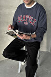 Erkek Seattle Baskılı Oversize Sweatshirt