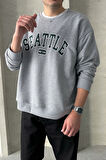 Erkek Seattle Baskılı Oversize Sweatshirt
