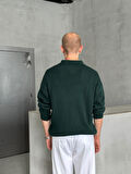 Erkek Polo Yaka Örme Oversize Kazak