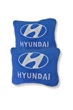 Hyundai Nakış Işlemeli Mavi Polar Ortopedik Araç Oto Koltuk Seyahat Boyun Yastık / 2'li Set