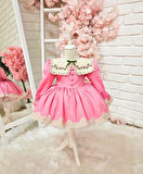 Pembe Çiçek Yakalı Kız Bebek Elbisesi,Doğum günü elbise,0-12 Yaşa Uygun