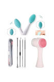 Peeling Fırçası + 4 Parça Kutulu Paslanmaz Çelik Komedon + Çift Taraflı Yüz Temizleme Fırçası