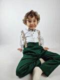 Uzun kollu gömlek, salopet askılı pantolon, papyon 3'lü erkek çocuk takım