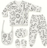 %100 Pamuklu 5 Parça Yenidoğan Hastane Çıkışı Seti – Bebek Zıbın Takımı, Şapka, Önlük, Eldiven