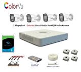 Hikvision 2mp 4 kameralı Dış ortam AHD HD-TVI ColorVu Gece Renkli Kamera Seti 1TB Disk