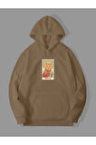 Üç İplik Holy Cat Baskılı Unisex Kemik Kanguru Cepli Kapüşonlu Sweatshirt Hoodie | XL
