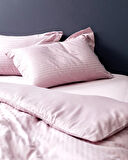 Lunera Çift Kişilik %100 Pamuk Çizgili Saten Nevresim Takımı – Pudra Pembe