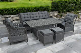 İNCİ 3 1 1 MASA 2 PUF RATTAN TAKIM  ANTRASİT 