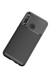 Huawei P40 Lite E Kılıf Auto Focus Karbon Kapak - Siyah-(5796)