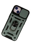 iPhone 13 Kılıf Pars Lens Yüzüklü Silikon - Yeşil-(5796)