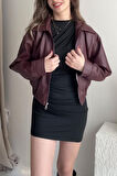 Prifaldi Premium İbiza Oversiz Bomber Deri Ceket Bordo 