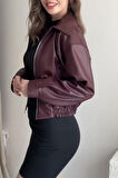 Prifaldi Premium İbiza Oversiz Bomber Deri Ceket Bordo 
