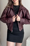 Prifaldi Premium İbiza Oversiz Bomber Deri Ceket Bordo 