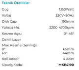 Max Extra Mxp4190 Elektrikli Lazerli Daire Sunta Kesme Makinesi 190Mm 1300 Watt