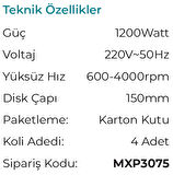 MAX EXTRA MXP3075 - Profesyonel 150mm Orbital Polisaj Makinesi 1200 Watt