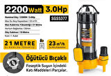 SGS5377 - 21 Metre 3 HP İnox Foseptik Dalgıç Pompa Parçalayıcı Öğütücü Bıçaklı 2200 Watt