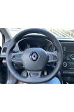 DİKİŞLİ DİREKSİYON KILIFI SİYAH İTHAL DAMARLI / NOKTALI DERİ SİYAH DİKİŞLİ RENAULT MEGANE 4 İÇİN