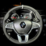DİKİŞLİ DİREKSİYON KILIFI SİYAH DERİ NOKTALI DERİ GRİ YÜZÜK GRİ DİKİŞLİ RENAULT EXPRESS İÇİN