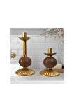 İKİLİ PİNO MUMLUK AHŞAP TOP DETAYLI GOLD