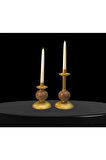 İKİLİ PİNO MUMLUK AHŞAP TOP DETAYLI GOLD