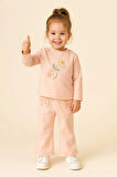 Bebek Kız 2’li Takım %100 Pamuk Çiçek ve Fiyonk Detaylı Sweatshirt ve Pantolon