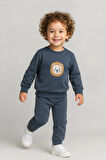 Erkek Çocuk Aslan Nakışlı 2’li Takım – Sweatshirt ve Alt Eşofman %100 Pamuk