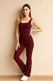 Kadın Esnek Fit Tam Boy Basic Tulum Sırt Dekolteli
