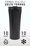 500 Ml Kilitli Siyah Termos