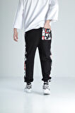 Çizgi Roman Detaylı Siyah Jogger Pantolon