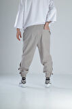 Paça Detaylı Bej Jogger Pantolon