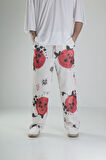 Beyaz Chinese Desenli Baggy Pantolon