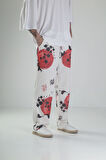Beyaz Chinese Desenli Baggy Pantolon