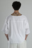 Müslin Kumaş Fakir Kol Beyaz T-Shirt