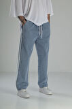 Yanı Şeritli Mavi Baggy Pantolon