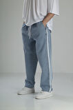 Yanı Şeritli Mavi Baggy Pantolon