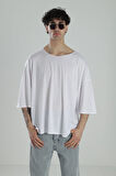 Fakir Kol Beyaz Oversize Viscon T-Shirt