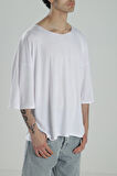 Fakir Kol Beyaz Oversize Viscon T-Shirt