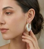 Ieg - Beyaz Marble Gold Halka Küpe