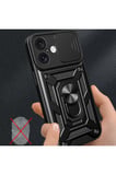 Newface Apple iPhone 16 Kılıf Pars Lens Yüzüklü Silikon - Lacivert