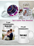 Kişiye Özel Fotoğraf Ve Yazı Baskılı I Love You Desenli Beyaz Kupa Bardak