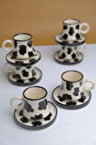 6’lı Takım El Yapımı İnekli kazan Seramik Kahve Fincanı, Kahve Fincanı