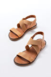205-04 Bej Tek Bantlı Lastikli Hakiki Deri Ortopedik Taban Kadın Sandalet