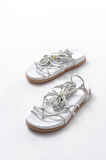 1001-1001 Beyaz Gümüş  Bilekten Bağcıklı Kadın Sandalet