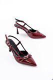 Bordo Rugan Günlük Arkası Açık Fiyonklu Topuklu Kadın Ayakkabı