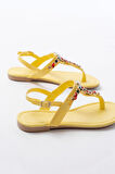 152-1110 Sarı Multi Taşlı Parmak Arası Kadın Sandalet