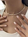 Zarif 3 mm Arpa İnci Kolye, oval inci, gerçek inci , tatlısu incisi