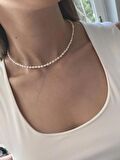 Zarif 3 mm Arpa İnci Kolye, oval inci, gerçek inci , tatlısu incisi