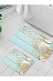 Dijital Baskılı Yıkanabilir Kaymaz Taban 2li Banyo Halısı Paspas Klozet Takımı