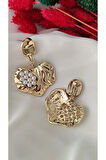 PRESS İNCİLİ KALP METAL GOLD KÜPE