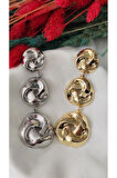 ÜÇLÜ GİRDAP HALKA METAL GOLD KÜPE
